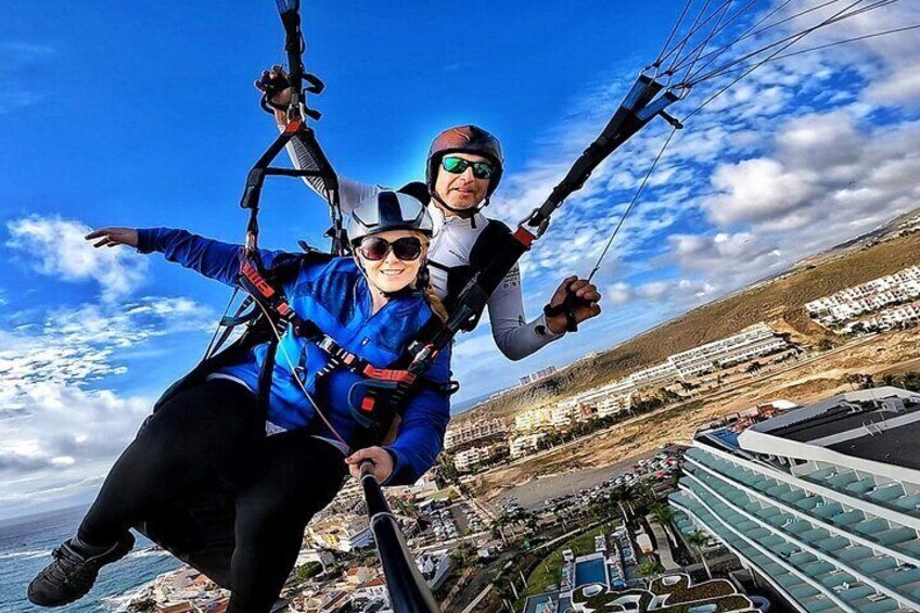 BRONZE tandem paragliding flight in South Tenerife, free pick up