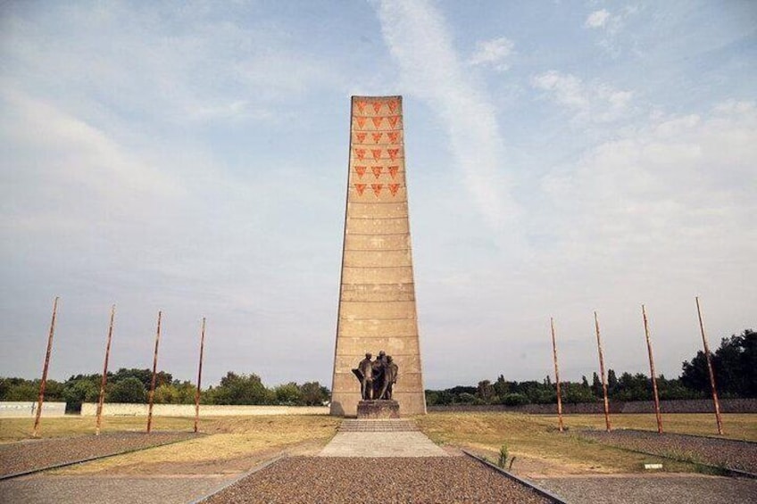 Stand before the imposing memorial built by the East Germans