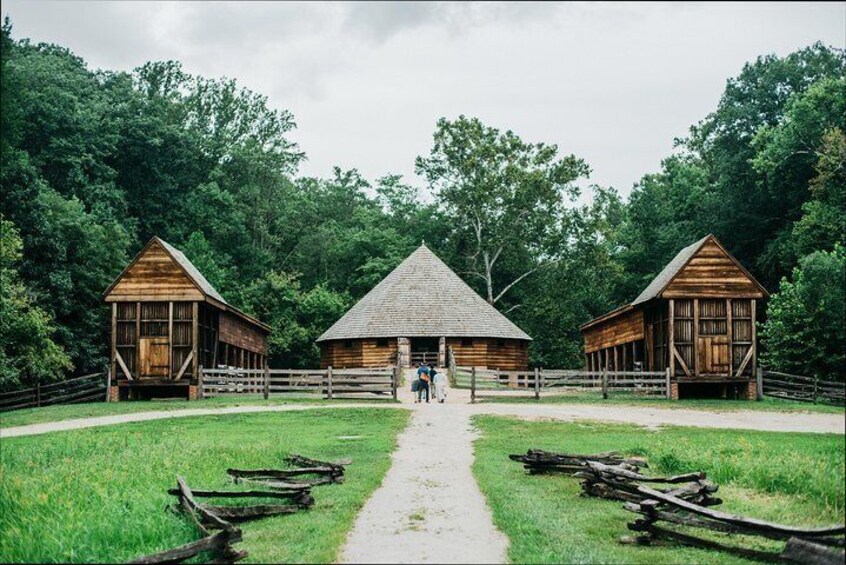 George Washington's famously unique 16-sided barn on the Mount Vernon plantation.