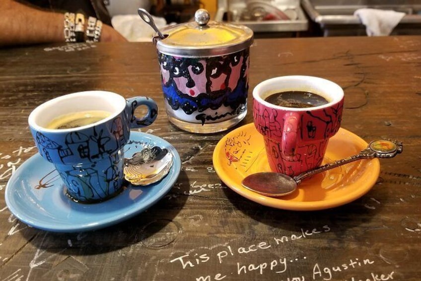 Cuban coffee prepared by Cuban artist at gallery