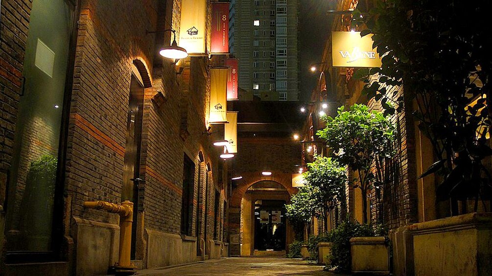 Outside night view of a road in Shanghai 