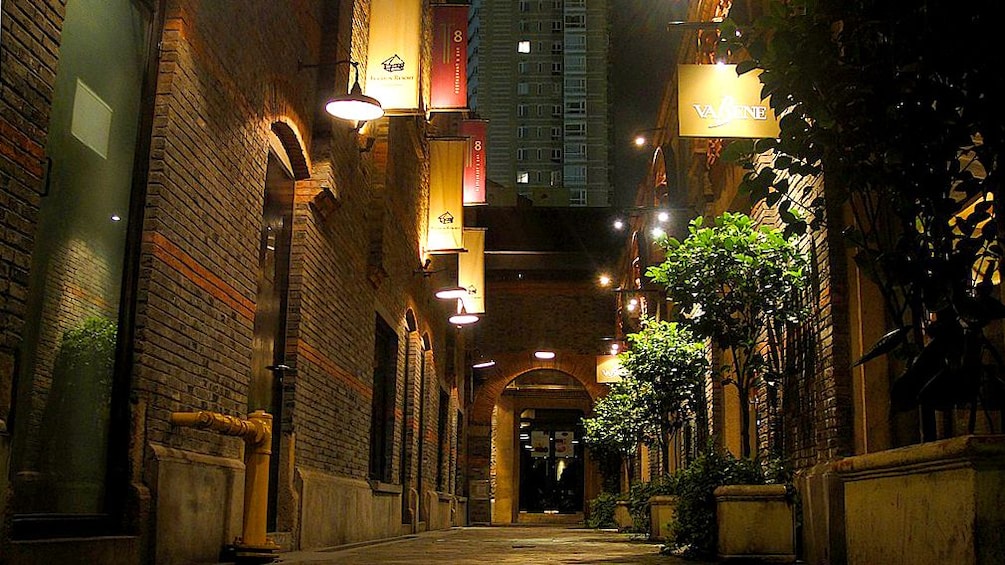 Outside night view of a road in Shanghai