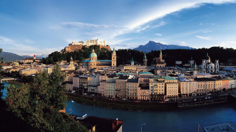 Panoramic view of the city along the river in Salzburg
