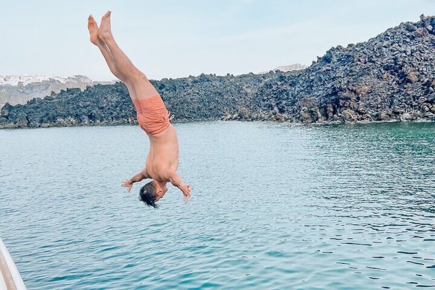 Santorini Platinum Catamaran Cruise with Meal, BBQ and Open Bar