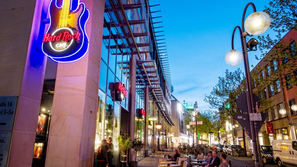 Outdoor seating at the Hard Rock Cafe in Cologne