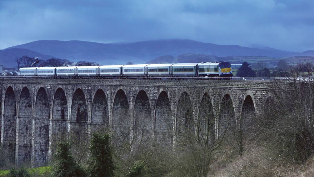 Train crossing a bridge in Ireland