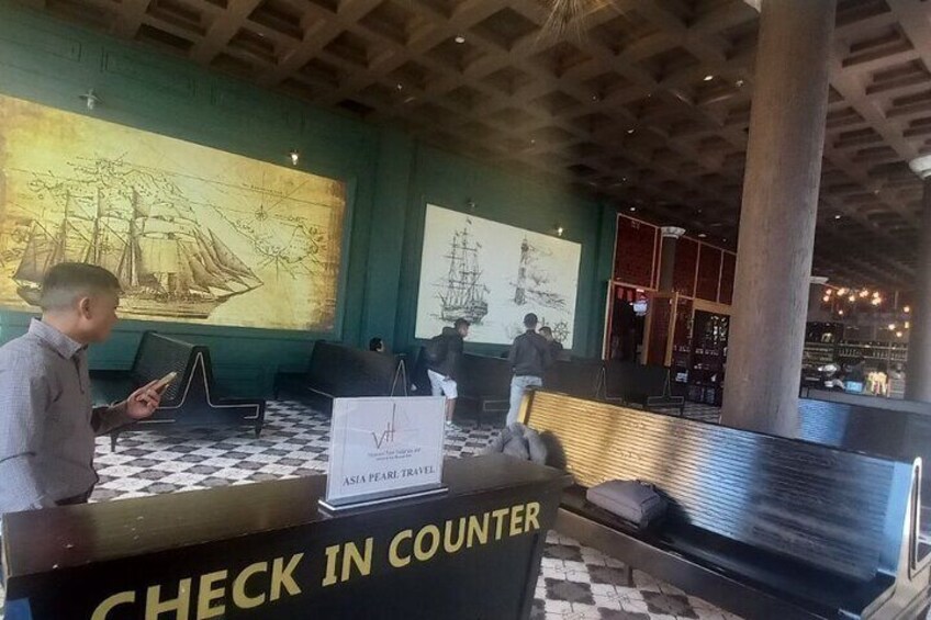 Check in counter at Halong international cruise port waiting room