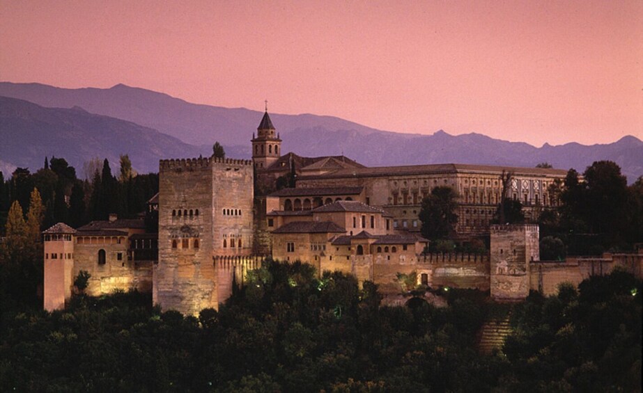 Panoramic view of Alhambra at sunset