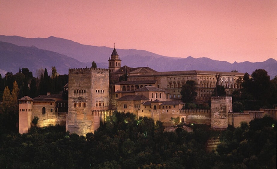 Panoramic view of Alhambra at sunset