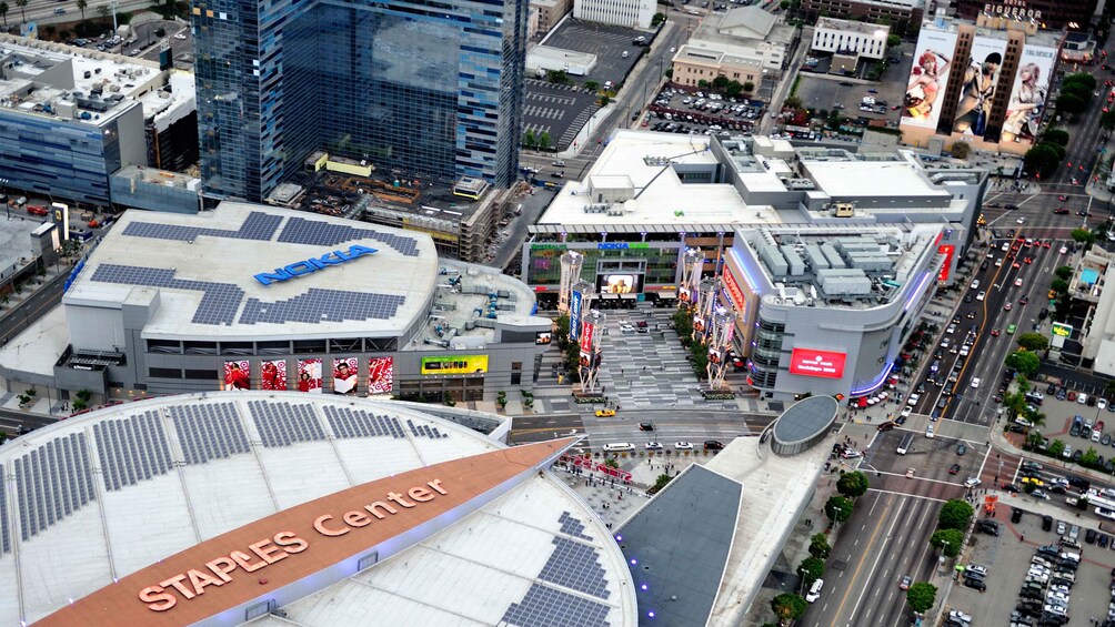 hovering above the busy city in Los Angeles