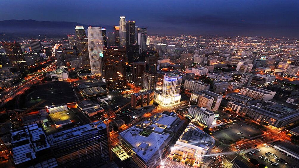 view of the city at night on a helicopter in Los Angeles