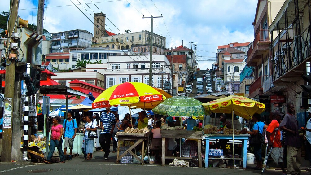 Panoramic view of St. George's marketplace in Grenada 
