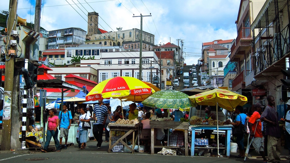 Panoramic view of St. George's marketplace in Grenada