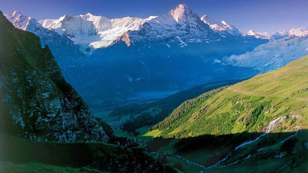 mountains casting a long shadow in Switzerland