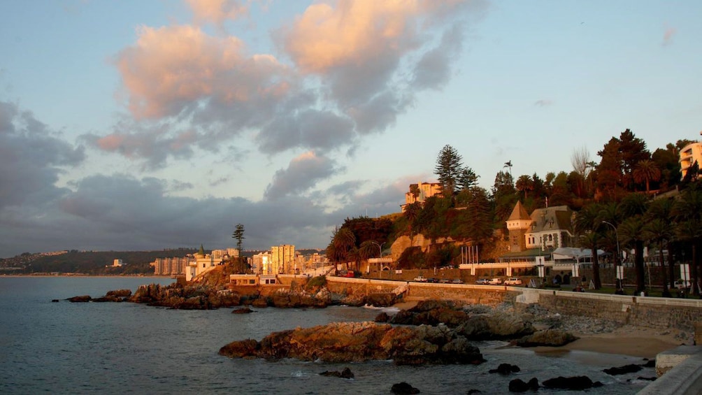 Coast of ValparaÃso at sunset