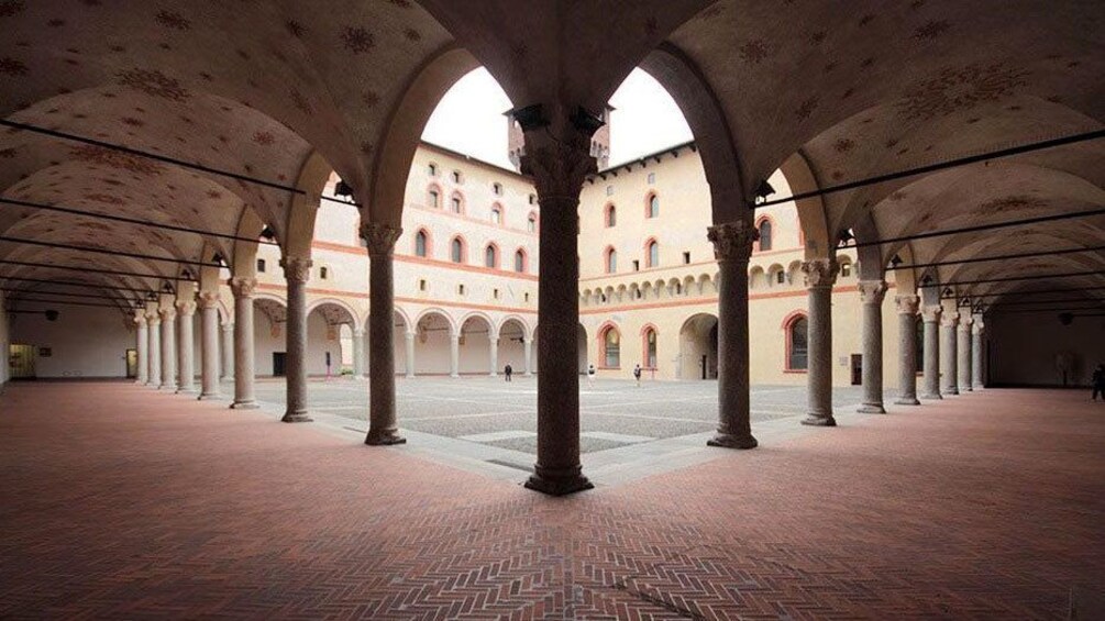 Courtyard and surrounding cloisters in Milan
