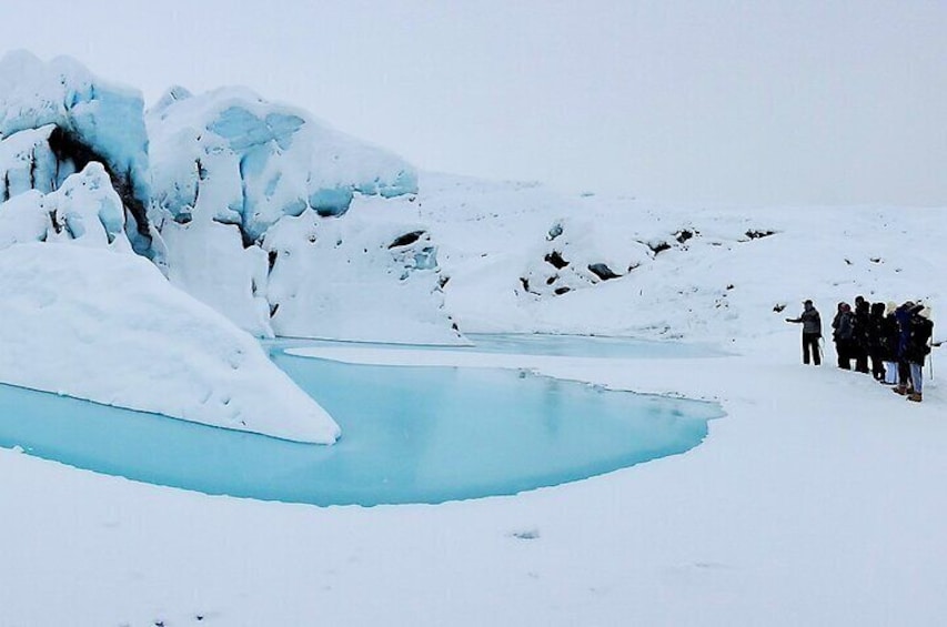 Navigating around overflow at the base of Matanuska Glacier