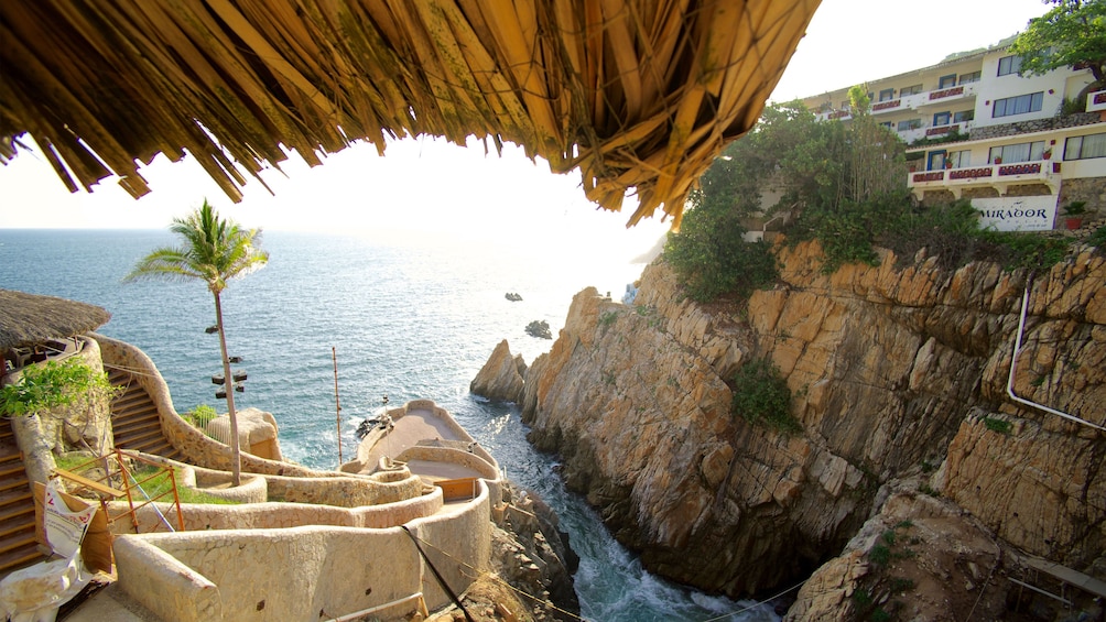 View from restaurant overlooking cliffs in Acapulco