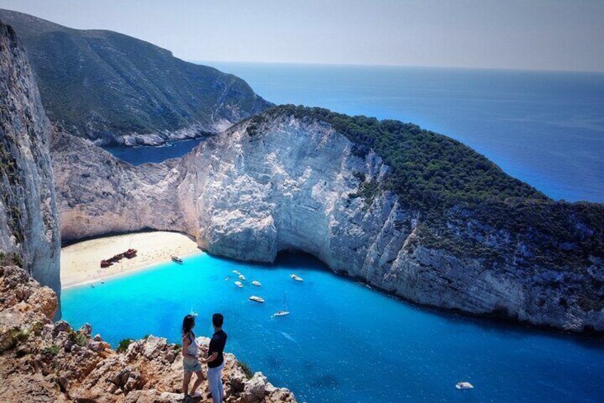 Drone picture Navagio Shipwreck beach top view point
