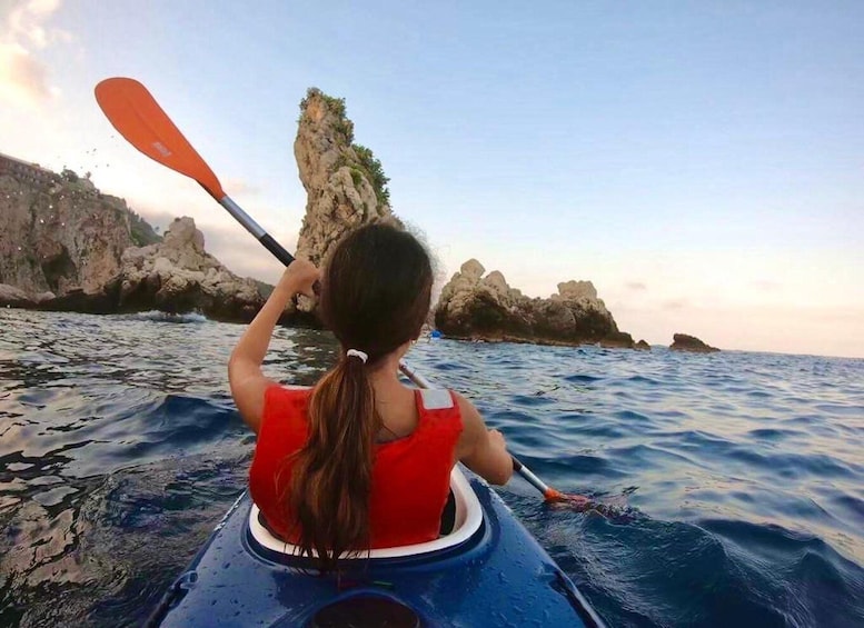 Taormina: Kayak Coastal Tour to Isola Bella and Blue Grotto