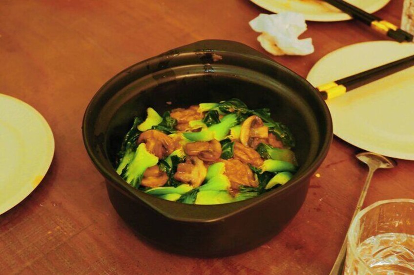 Second dish mastered -Casserole Mushroom and Bok Choy with Gluten Puff