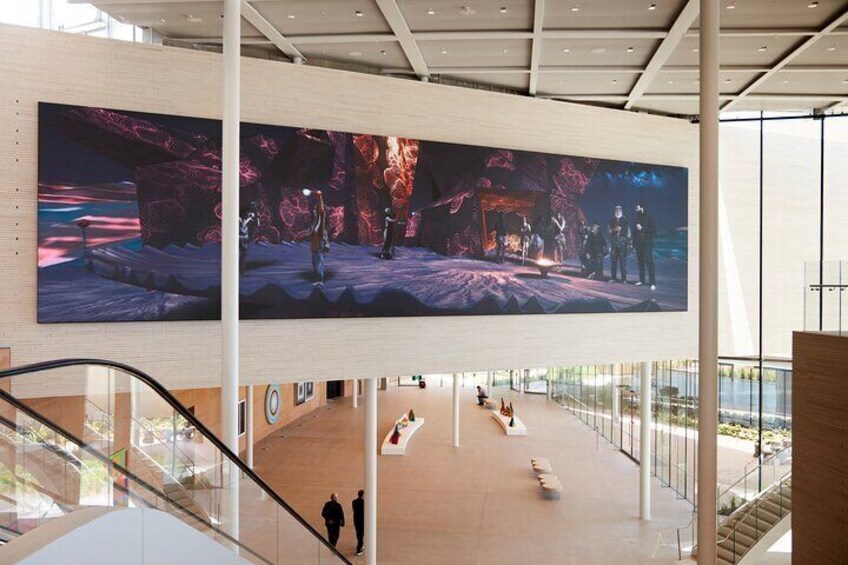 Installation view of Interstitial spaces - Lisa Reihana, Groundloop, 2022. photo © Art Gallery of New South Wales, photo, Jenni Carter