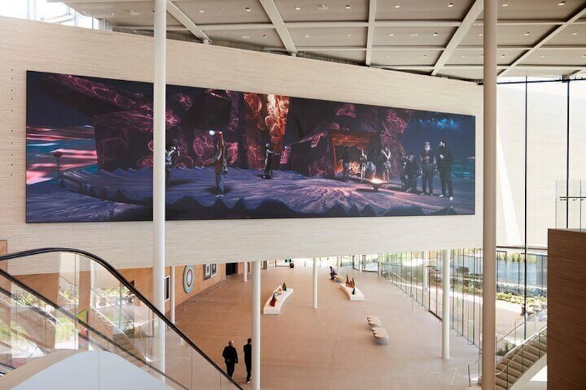 Installation view of Interstitial spaces - Lisa Reihana, Groundloop, 2022. photo © Art Gallery of New South Wales, photo, Jenni Carter
