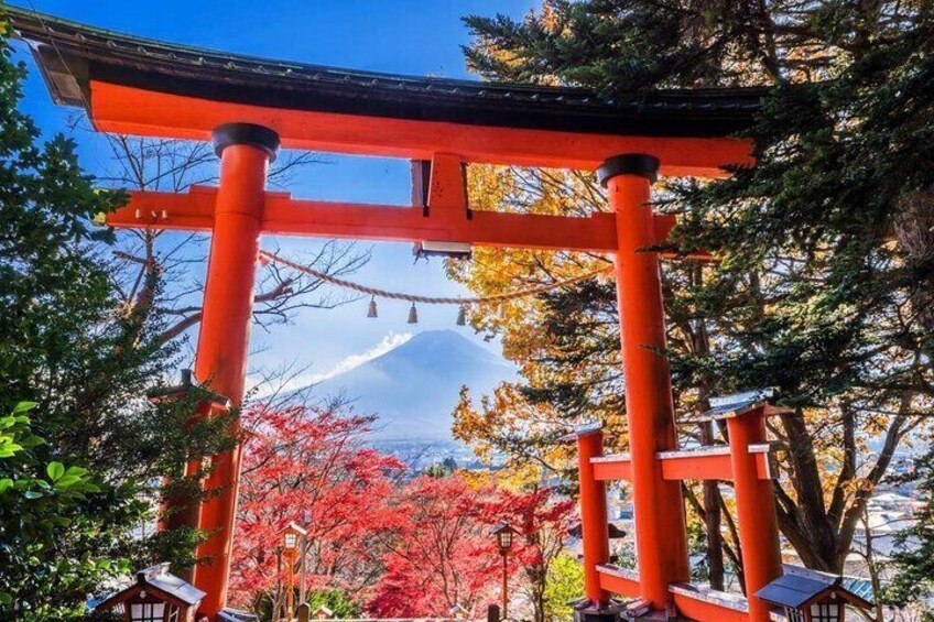 Mount Fuji and the Great Torii Gate in the same frame