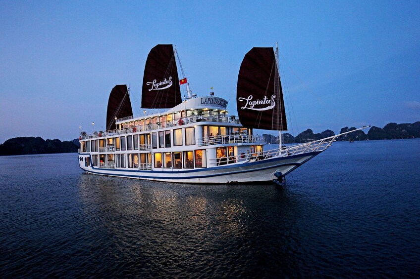 Small cruise ship near Halong Bay
