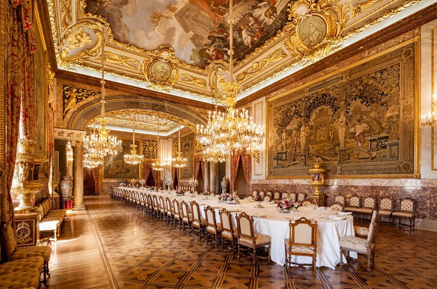Magnificent of a dining hall inside the Royal Palace of Madrid
