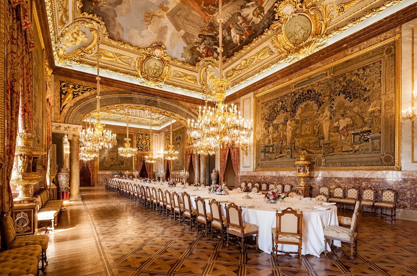 Magnificent of a dining hall inside the Royal Palace of Madrid