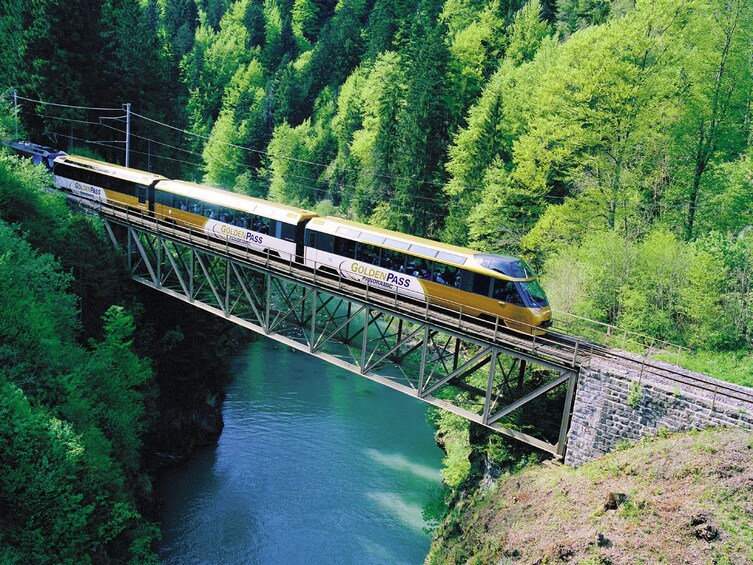 Golden Express train over Leman Lake