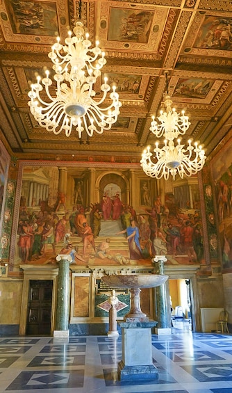 Gallery in the Capitoline Museums with chandeliers