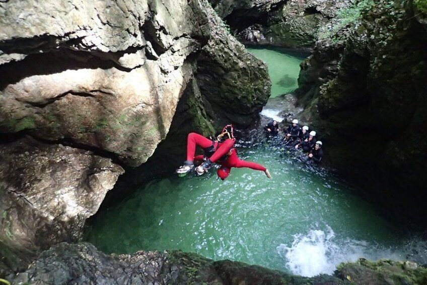 Guide having fun on canoyning
