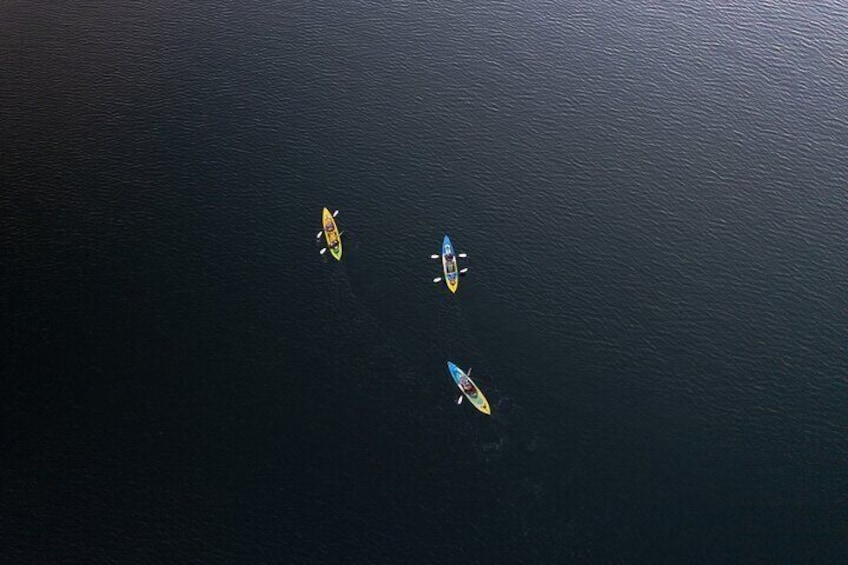 Drone footage of kayaking before night sets in