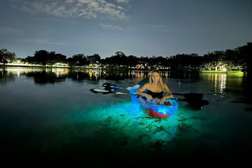 Neon Night Glow Clear Kayak or Clear Paddleboard in Paradise