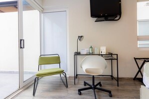 Desk and chair provided for your convenience.
