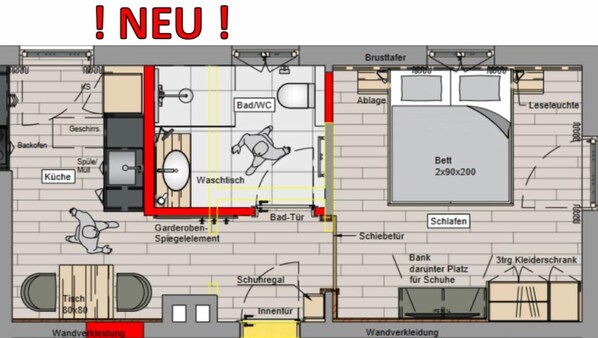 Appartement Kehlstein für 2 Personen, 38qm mit Balkon-Grundriss