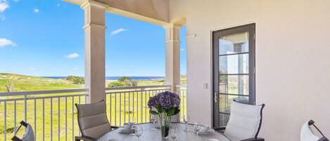 Spectacular Ocean view from private balcony with dining table