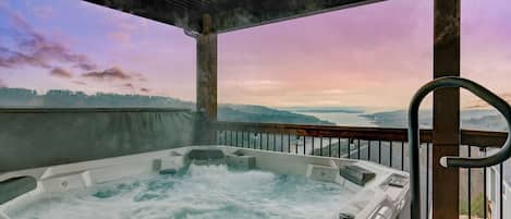 Hot tub located on Second Floor Deck, overseeing Table Rock Lake. 5 fit easily.