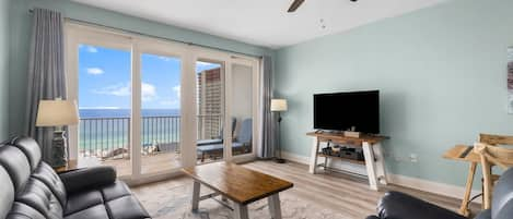 Living Area with Ocean Views, Flat Screen TV and Private Balcony Access