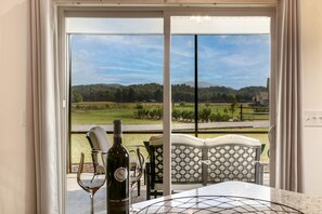 View from kitchen island through porch door