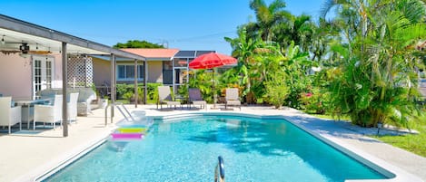 Patio with heated pool