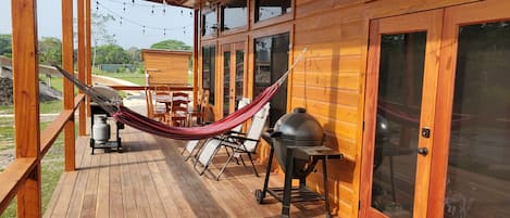 Deck with hammock and BBQ grill