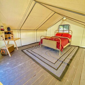 Inside glamping tent