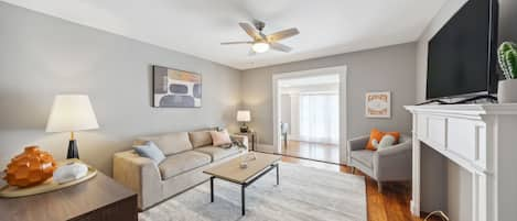 Bask into the coziness of this second living room with couch and tv