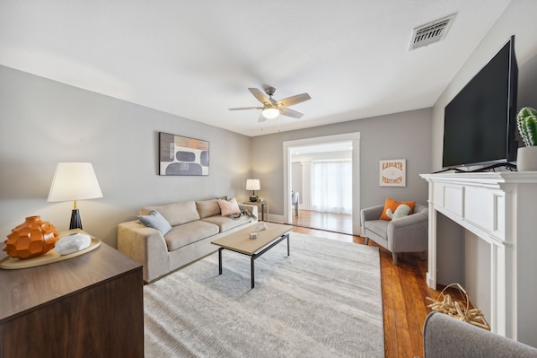 Bask into the coziness of this second living room with couch and tv