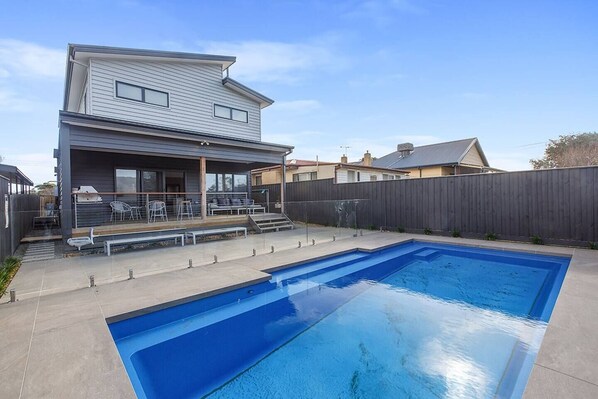 Families will love making a splash in the large outdoor swimming pool beneath the sun.