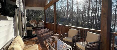 Expansive deck overlooking the lake. 