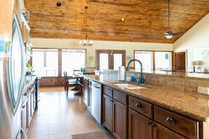 Double fridge with plenty of pantry space.